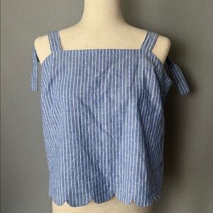 Ella Moss Striped Scalloped Adjustable Tank Top Sz L Nautical Preppy Beachy